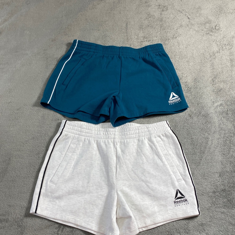 Reebok Shorts Women Small Teal White Heritage Athletic Lounge Pockets Bundle 2pk